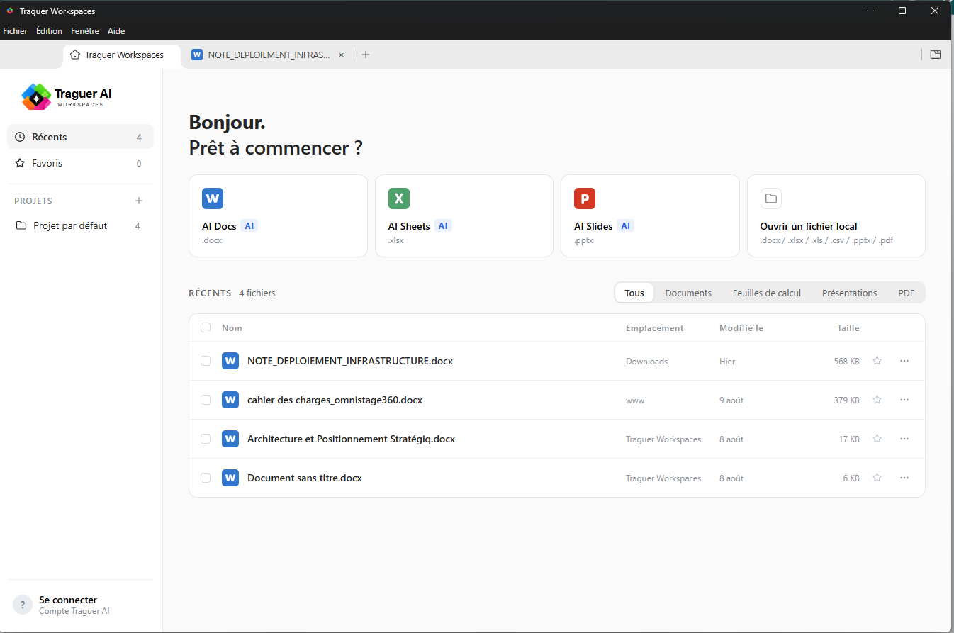 Capture d'écran de Traguer AI Workspaces n°1