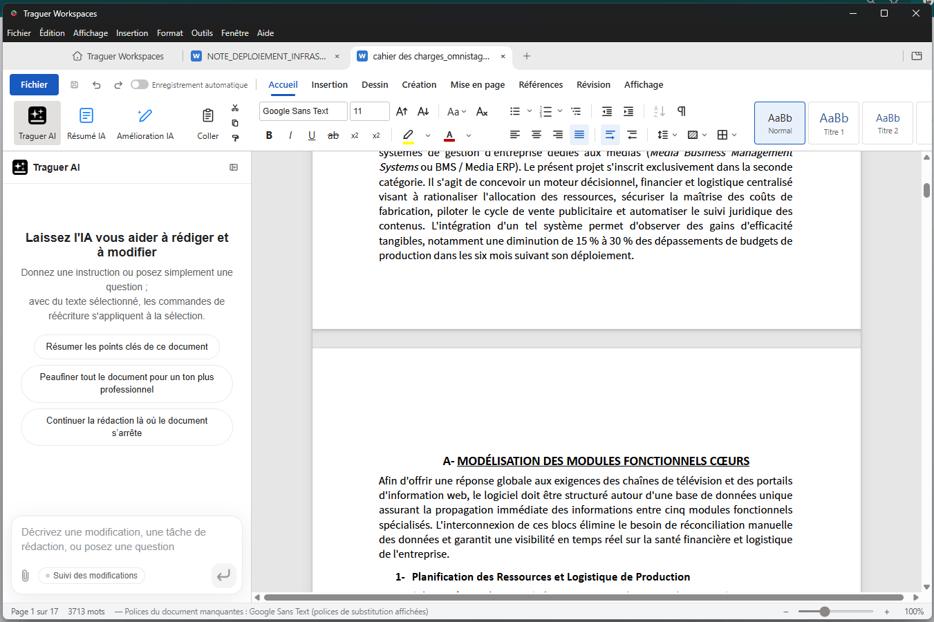 Capture d'écran de Traguer AI Workspaces n°2